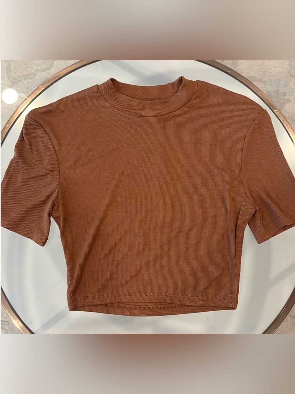 Olivaceous Ribbed Crop Top in Warm Brown